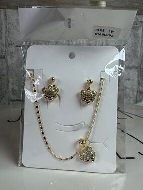 Gold-Tone Pave Heart Pendant Necklace & Stud Earring Set